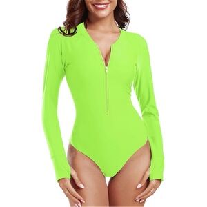 RELLECIGA Neon Lime Long-Sleeve Zip One-Piece Swim XXL